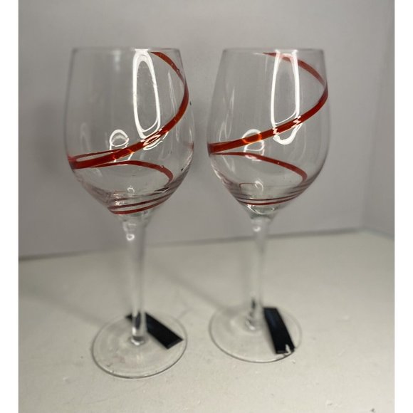 Rowley Red Swirl Stemmed Wine Glasses Lg Bordeaux Holiday Christmas - Picture 2 of 7